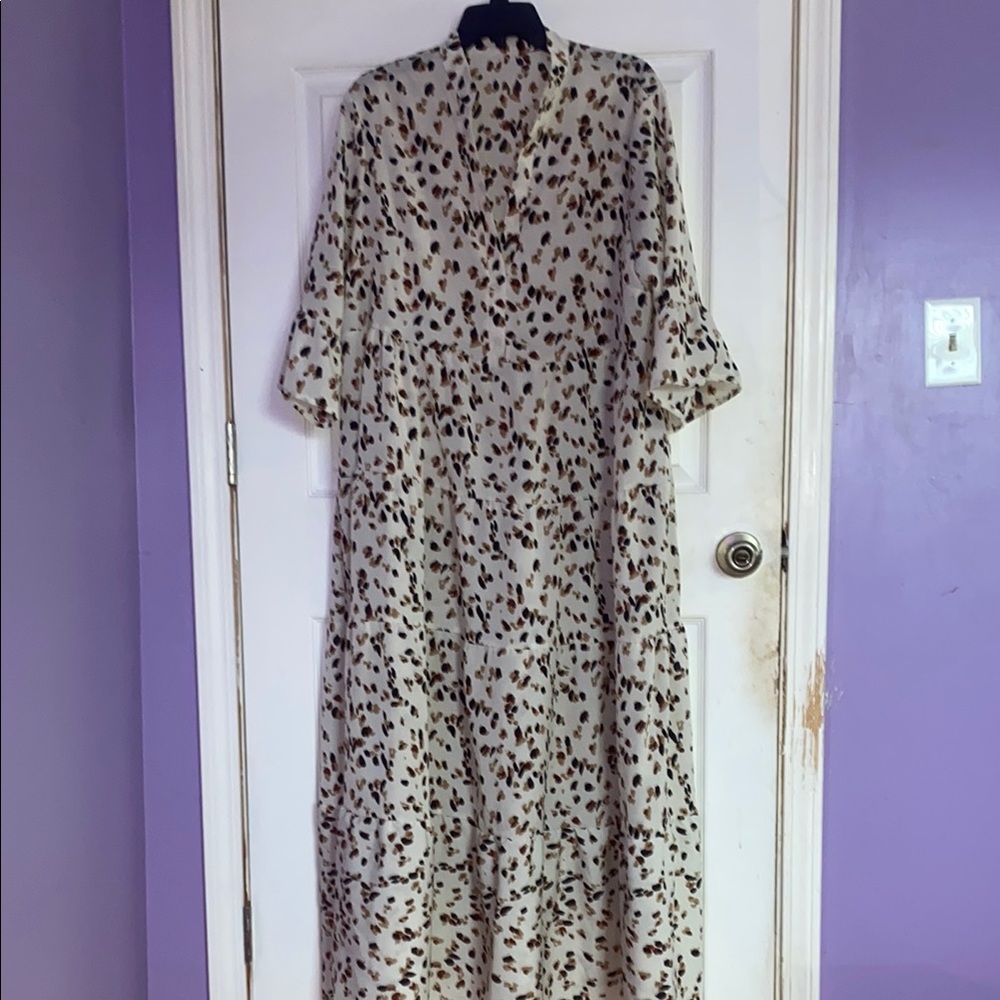 SHEIN Black and Tan Mock Neck Bishop Sleeve Sundress